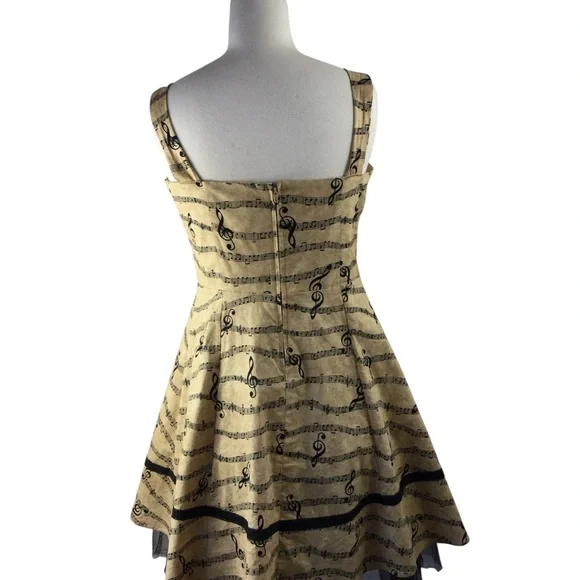 Hot Topic Beige Musical Print Mini Dress, Size Medium - Picture 2 of 8